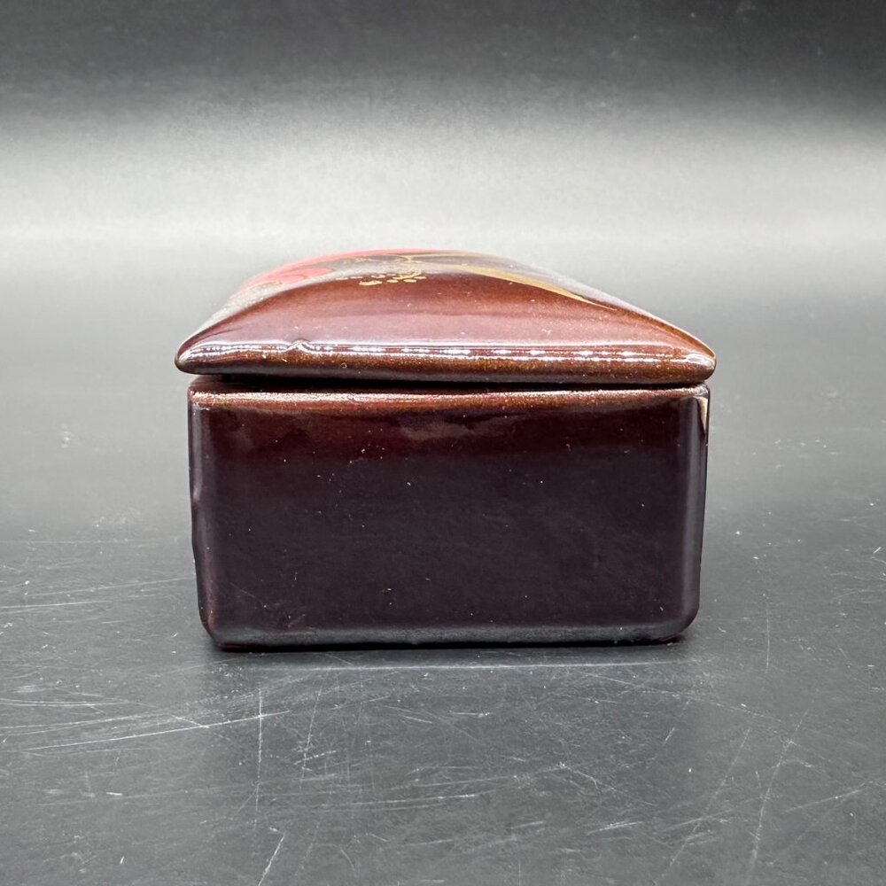 Vintage Trinket Box Floral Red Gold Brown Flowers Vanity Jewelry Holder Japan - Picture 4 of 10